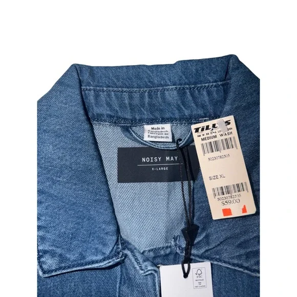 Noisy May Denim Shirt Oversized Short Sleeve Button Up Blue XL - Picture 9 of 11